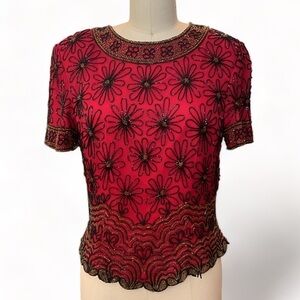 PAPELL Boutique Evenings Beaded Sequin Top, Small